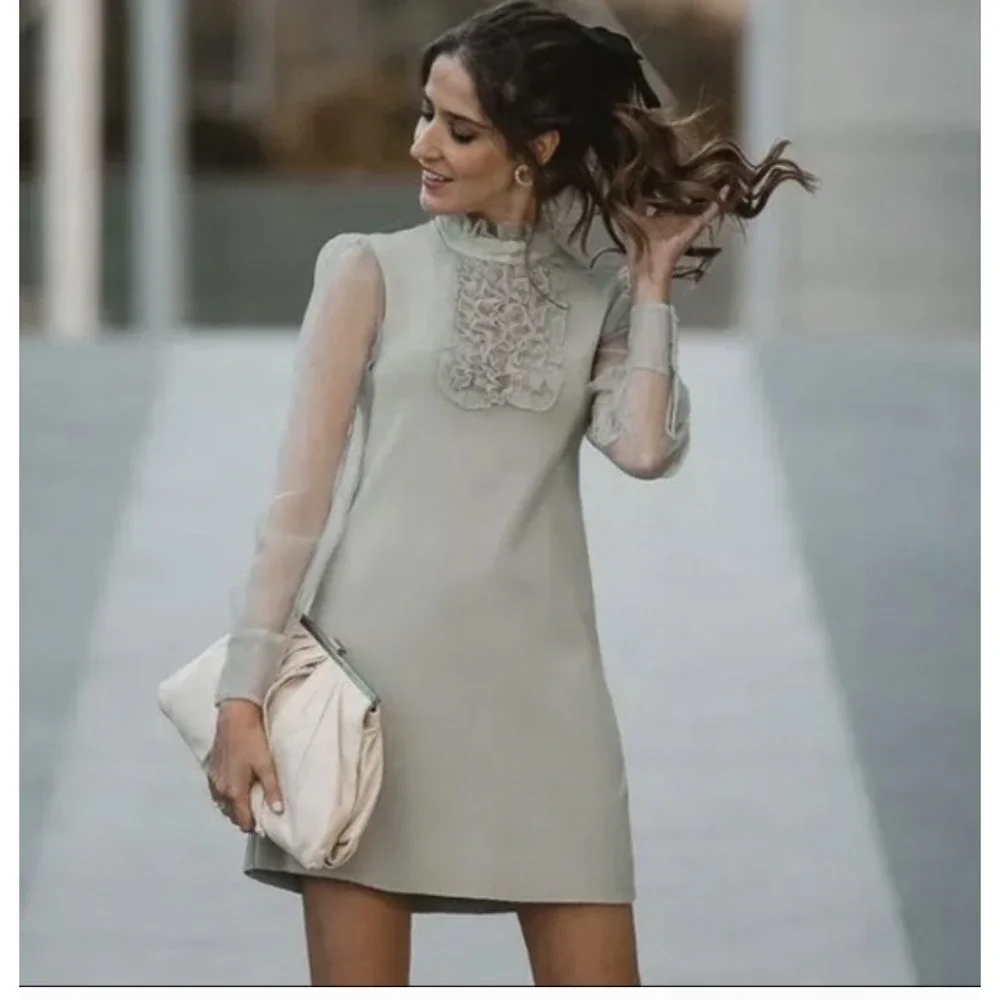 Zara New M Dress KNIT ORGANZA SEA GREEN - 2488/112 - Picture 1 of 3